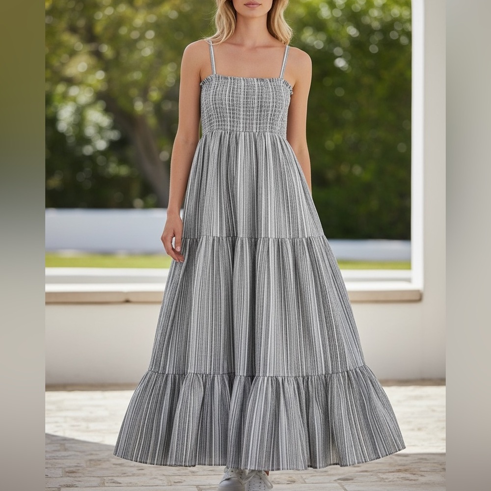 bishop + young Striped Gray and White Dress